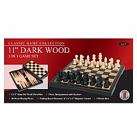 Dark Wood 11" 3 in 1 Game Set