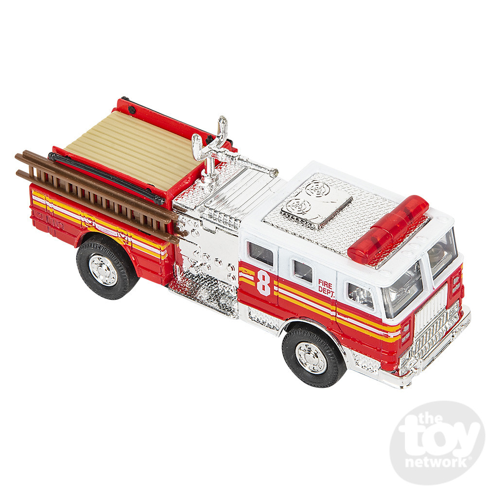 Fire Engine Truck W/13" Ladder Boy Girls Toy 5.5" Die Cast Pull Back Action