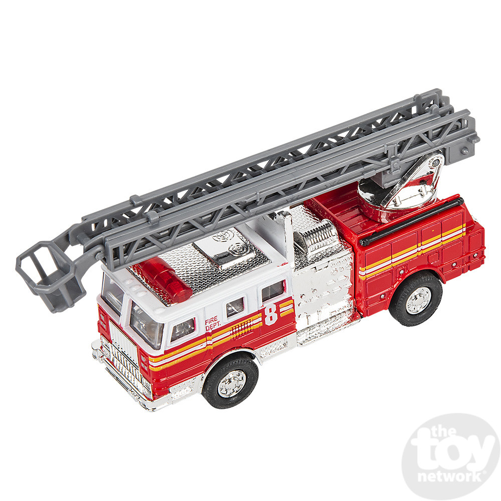 Fire Engine Truck W/13" Ladder Boy Girls Toy 5.5" Die Cast Pull Back Action